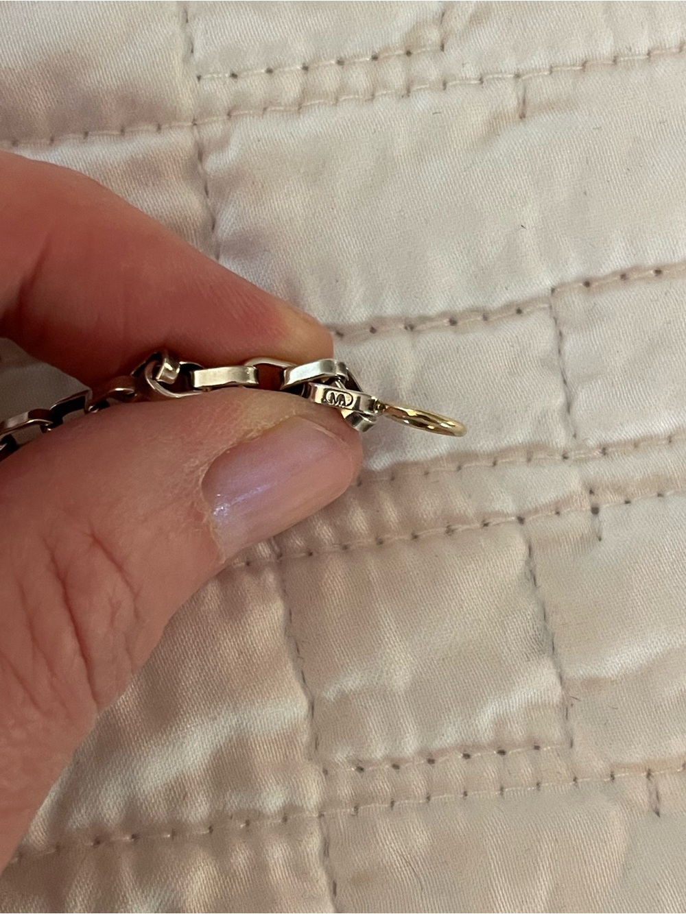 Marla Aaron Polished Silver Biker Chain Bracelet 6.5 inches with 14k gold loops - Picture 7 of 9